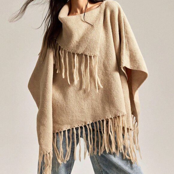 Apricot Casual Women's Warm Fringe Knit Oversized Sweater - Picture 5 of 8